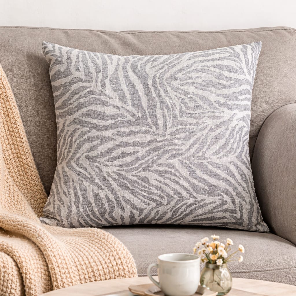 Decorative Jacquard Cushion -100% Cotton- Grey Colour ~ Filled Cushion Online in UAE