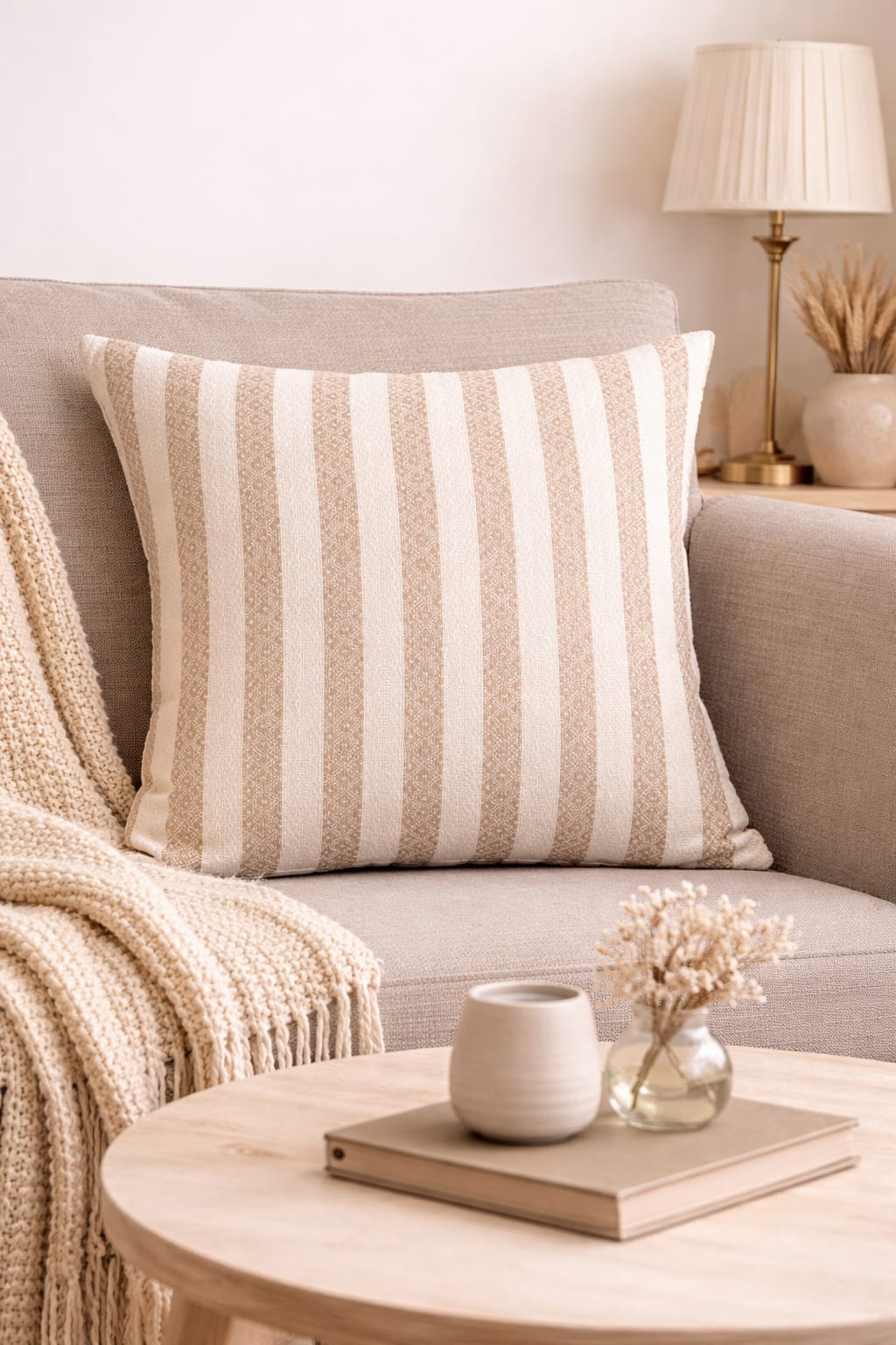 Decorative Stripe Cushions- Beige Colour -100% Cotton