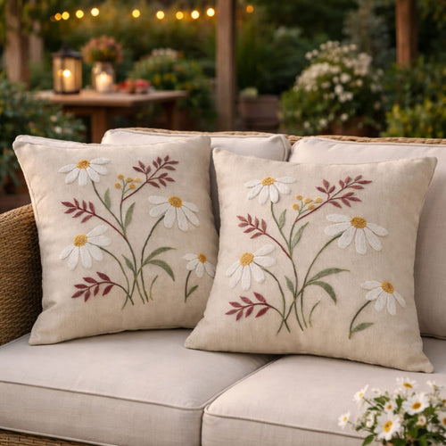 Beautiful Embroidery Floral Cushions - Linen Blend with Insert/Pillow
