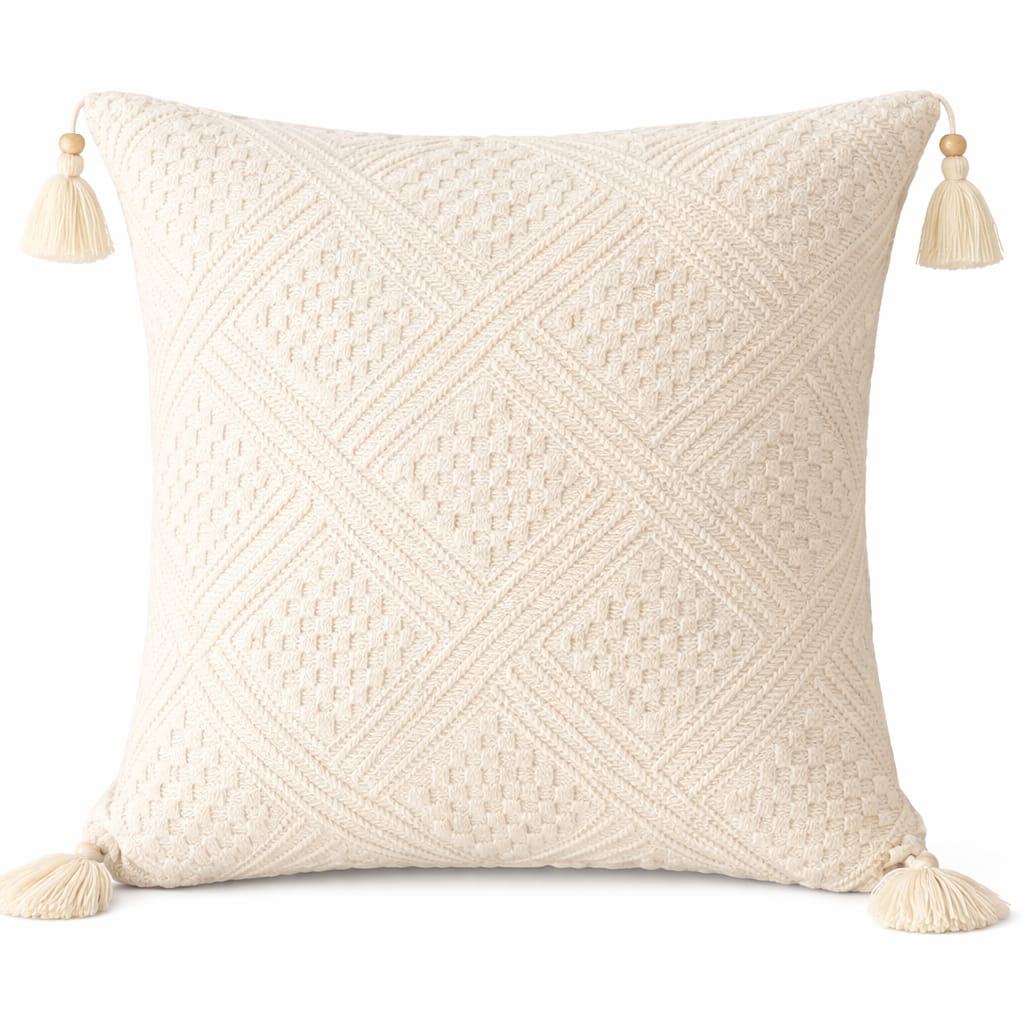 Decorative Cushion with Cords - Cotton Blend with Insert/Pillow