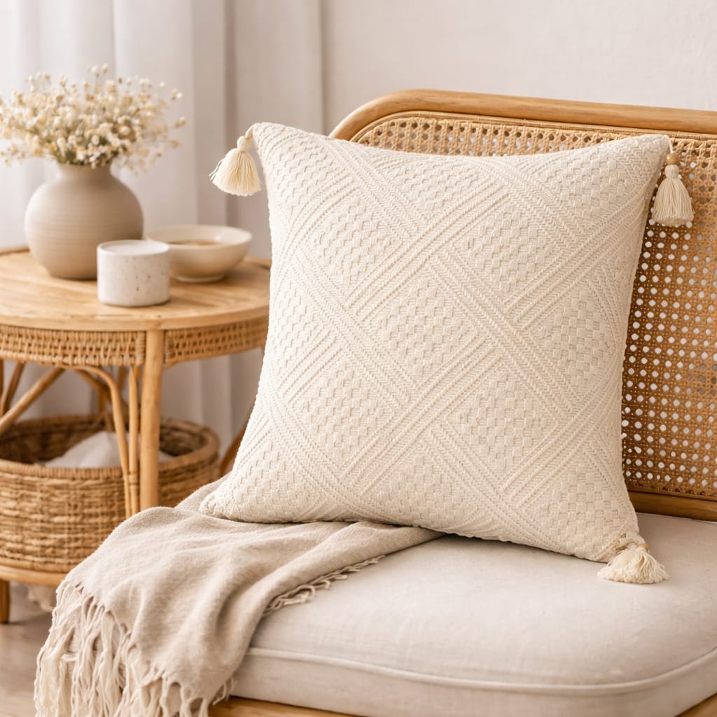 Decorative Cushion with Cords - Cotton Blend with Insert/Pillow