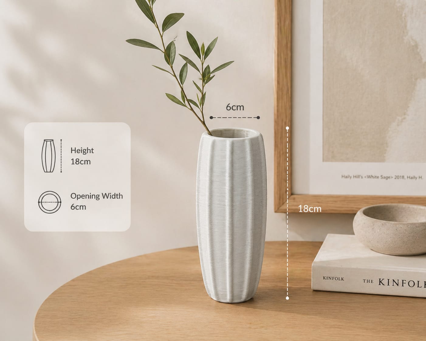 Elegant Ribbed Ceramic Vase – Modern Minimal Home Décor 18cm Height