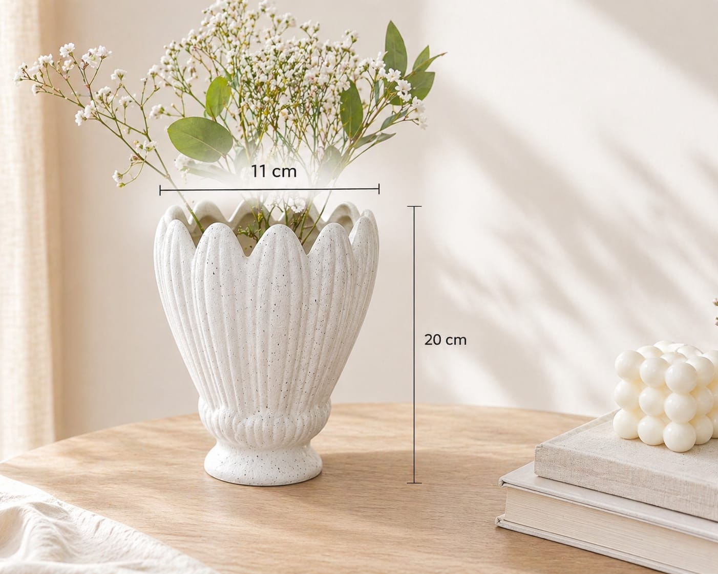 Decorative Ceramic Flower Vase – 20 cm Height, Textured Design for Living Room & Table Décor